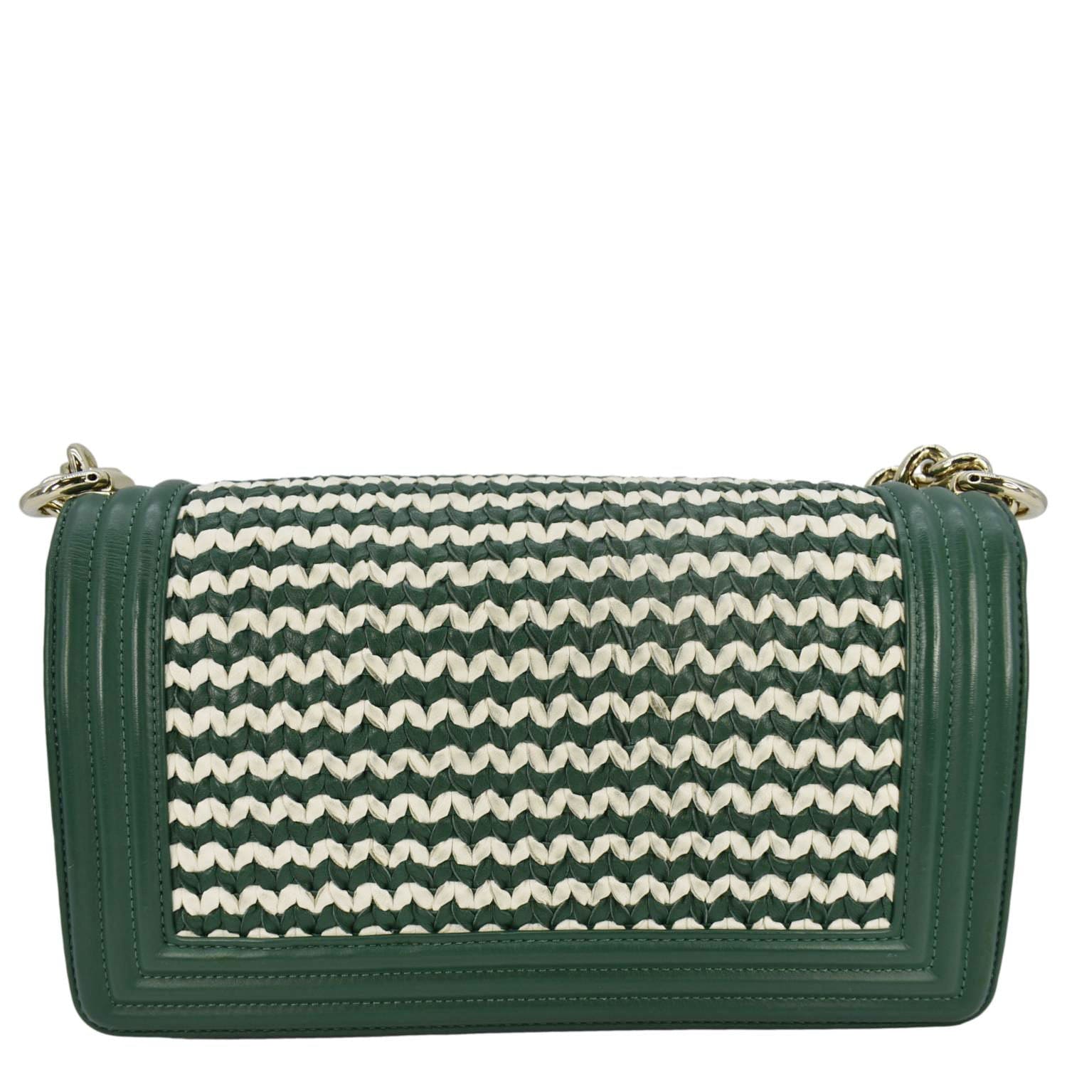 Chanel Boy Flap Woven Leather Green Travel Bag
