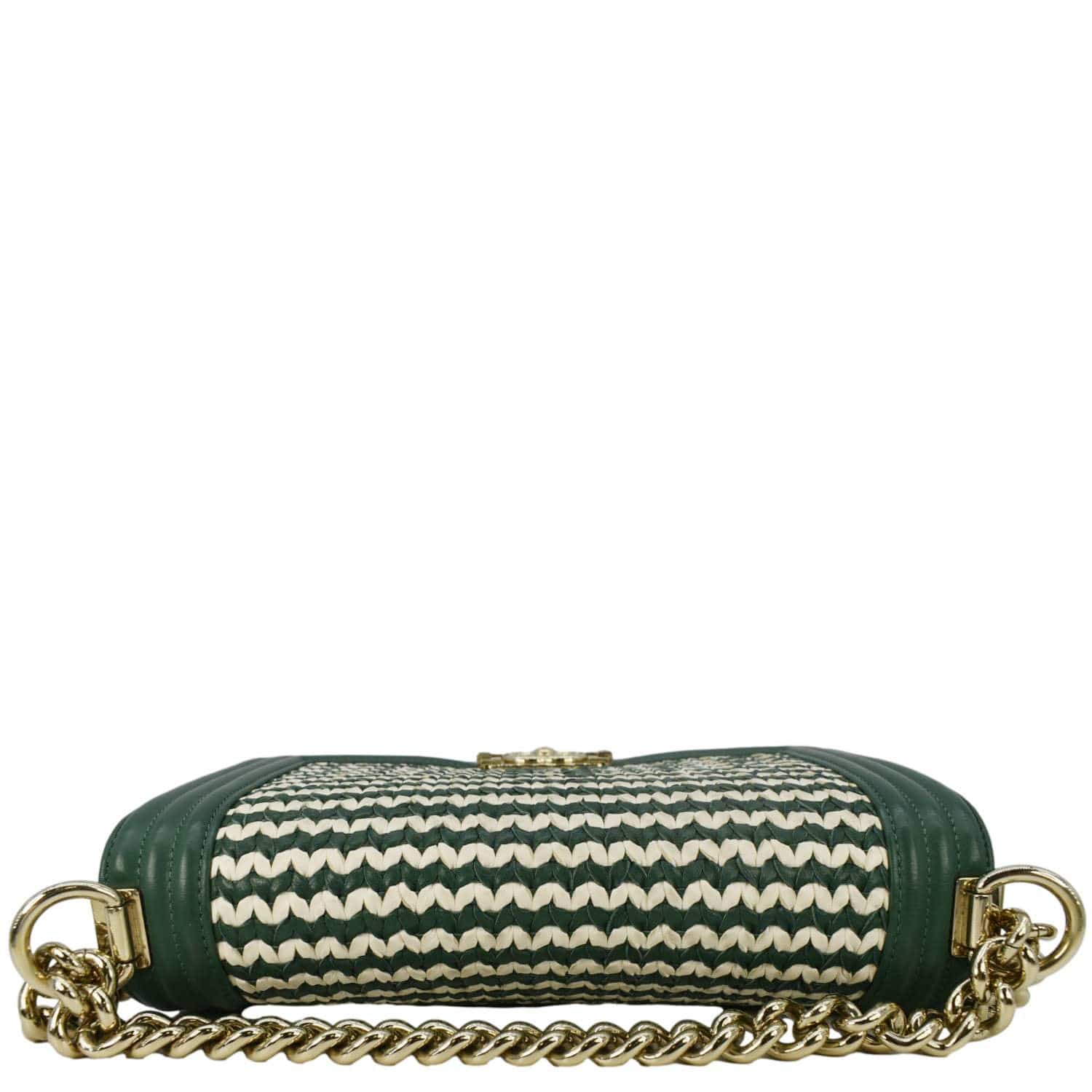 Chanel Boy Flap Woven Leather Green Travel Bag