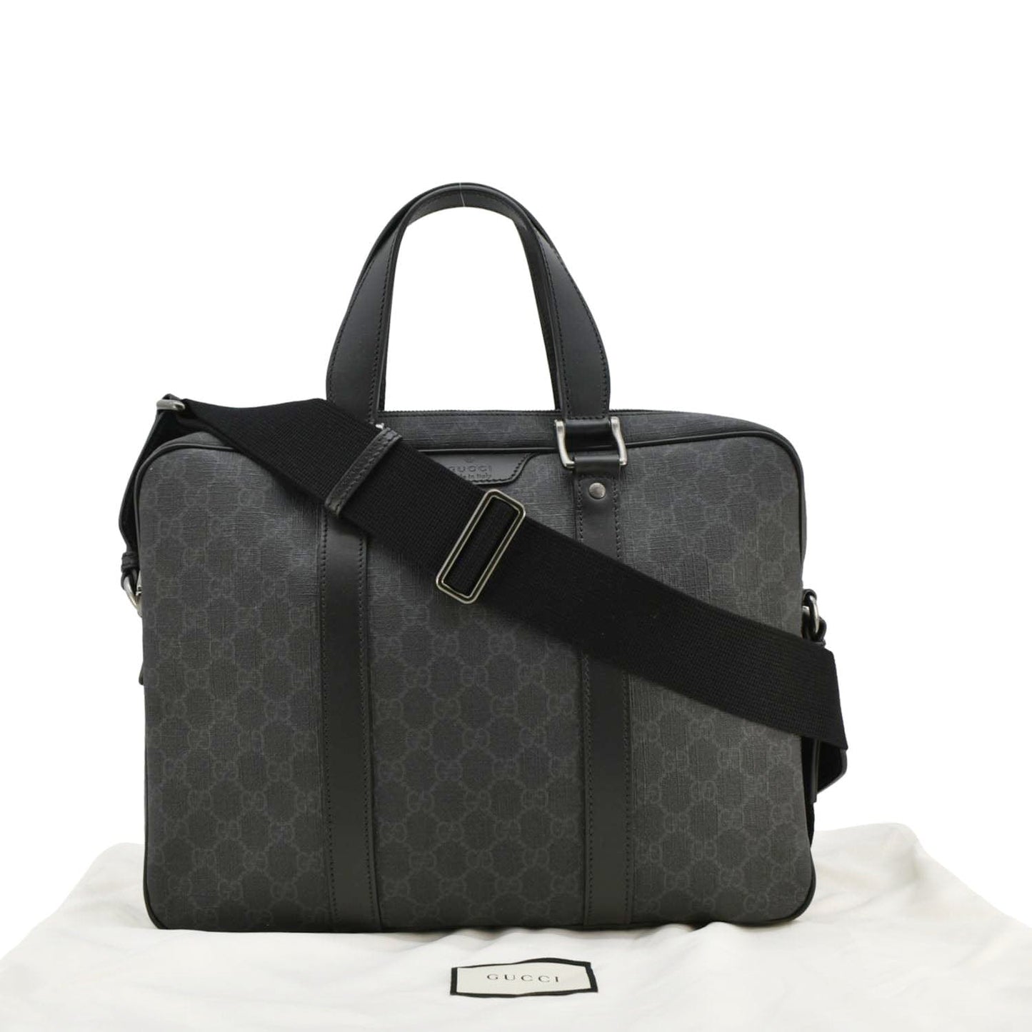 Gucci Business Way Supreme Briefcase Handbag Monogram Black Travel Bag