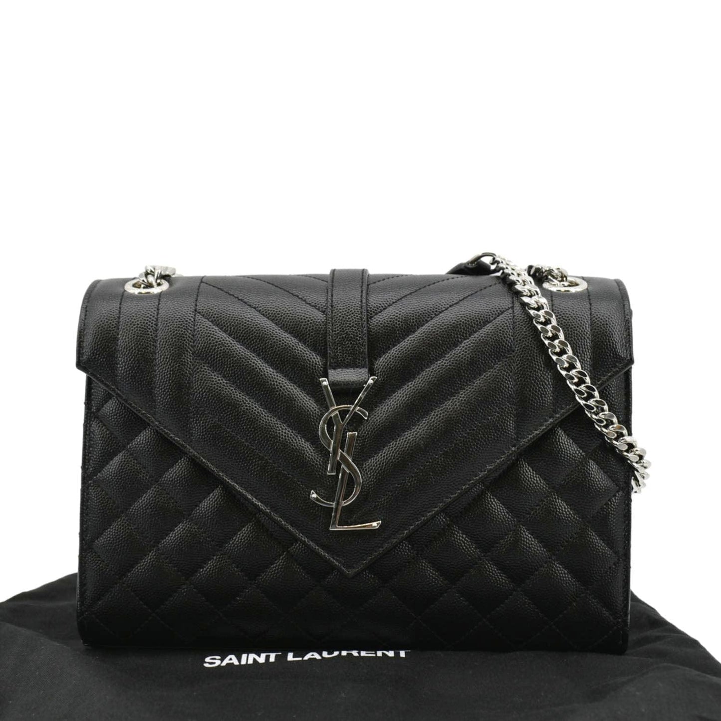 YSL Saint Laurent Yves Envelope Mix Matelass Shoulder Bag Leather Black Chain