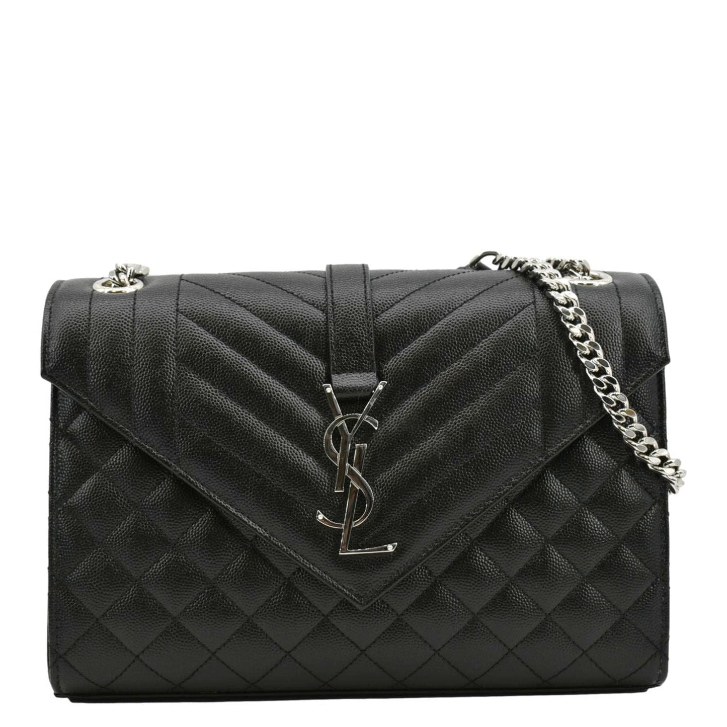 YSL Saint Laurent Saint Envelope Mix Matelassé Shoulder Bag Leather Black