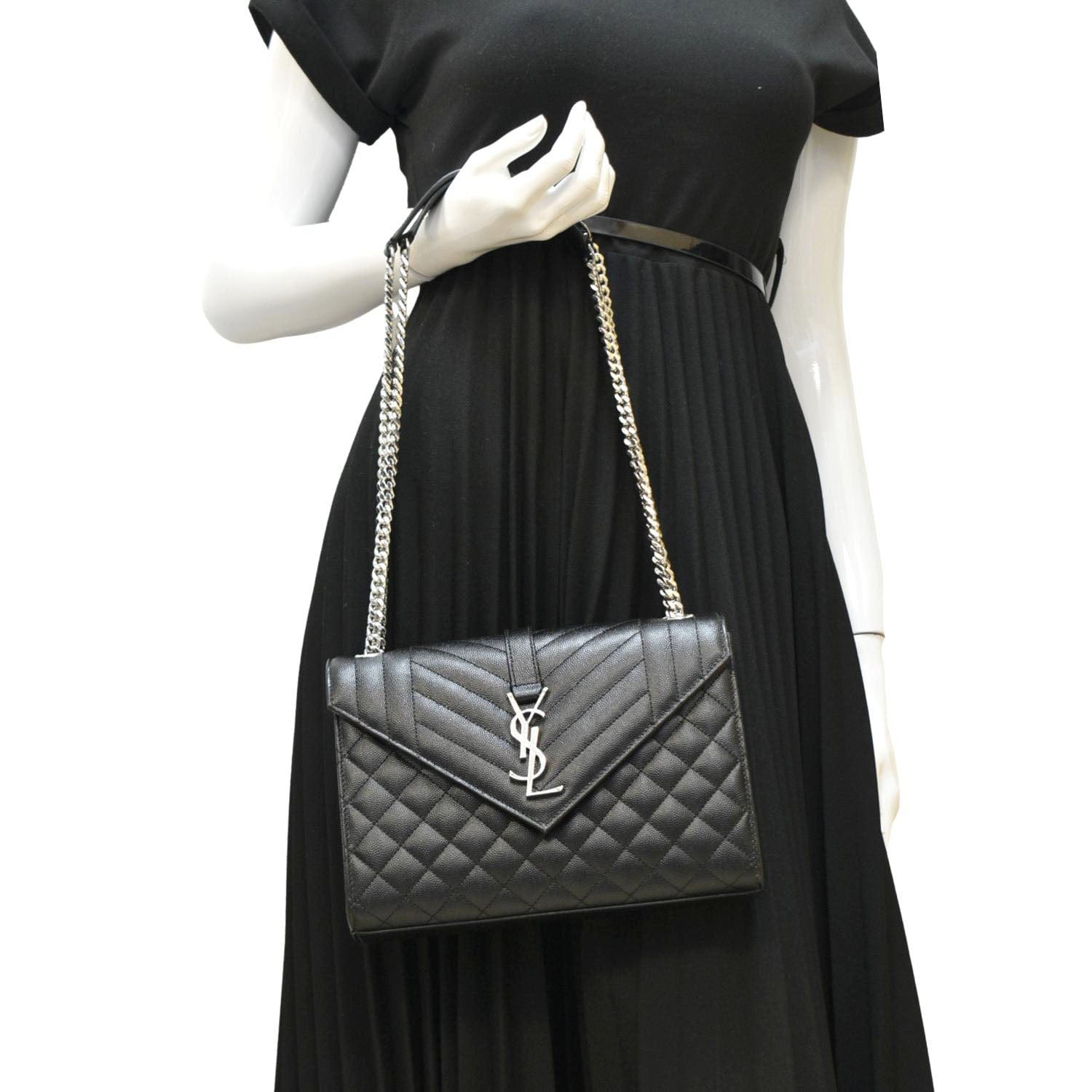 YSL Saint Laurent Saint Envelope Mix Matelassé Shoulder Bag Leather Black