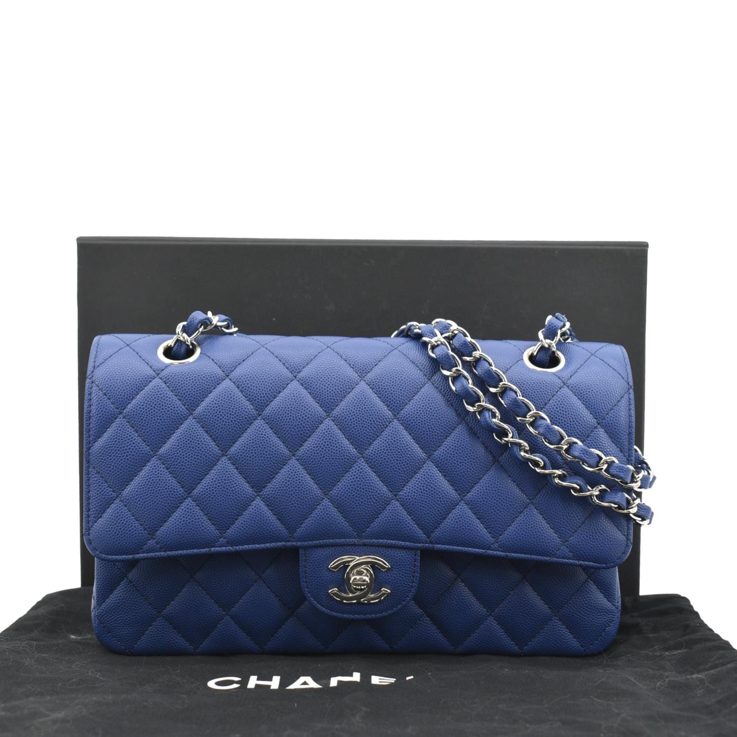 Chanel Classic Flap Quilted Caviar Leather Blue Travel Bag