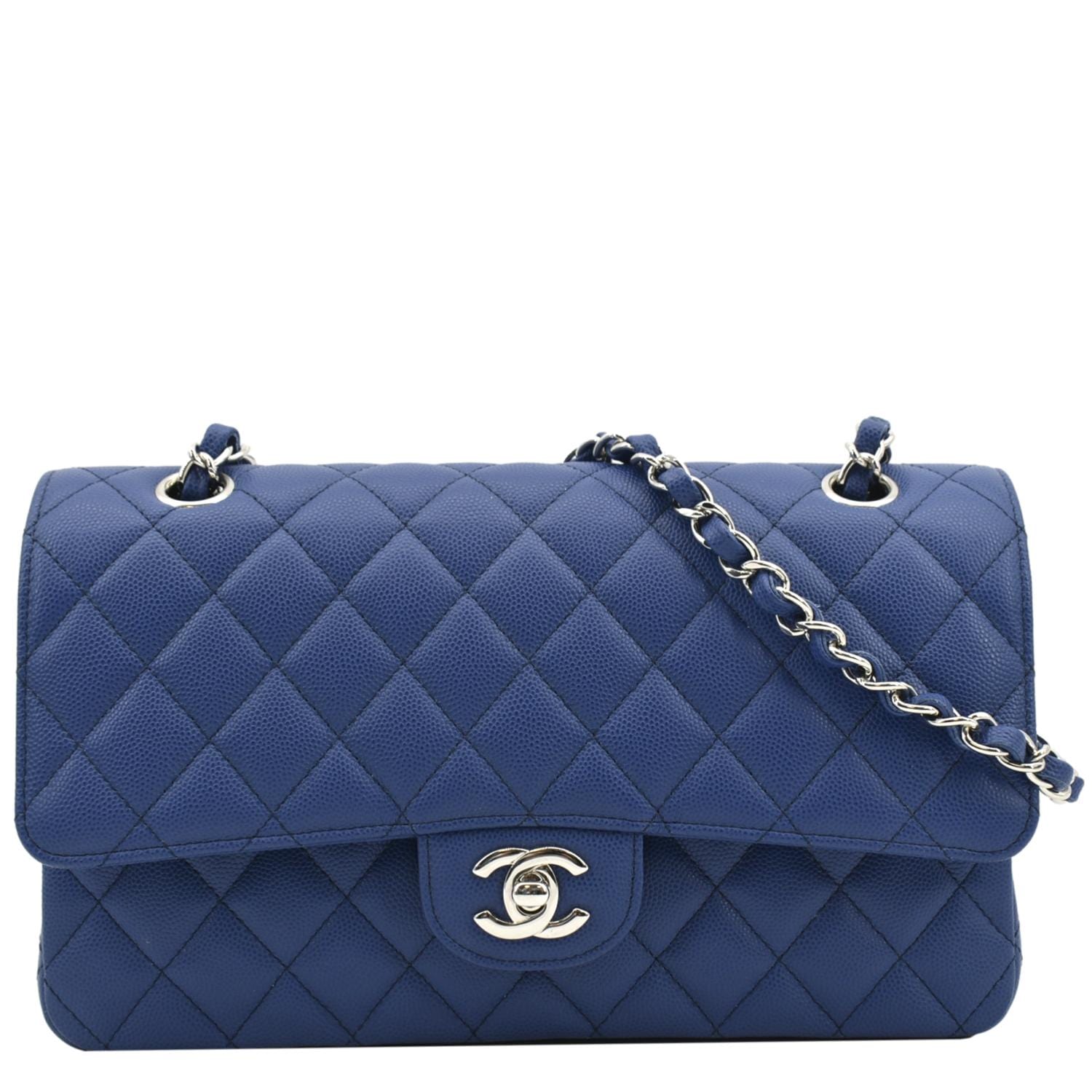 Chanel Classic Flap Quilted Caviar Leather Blue Travel Bag