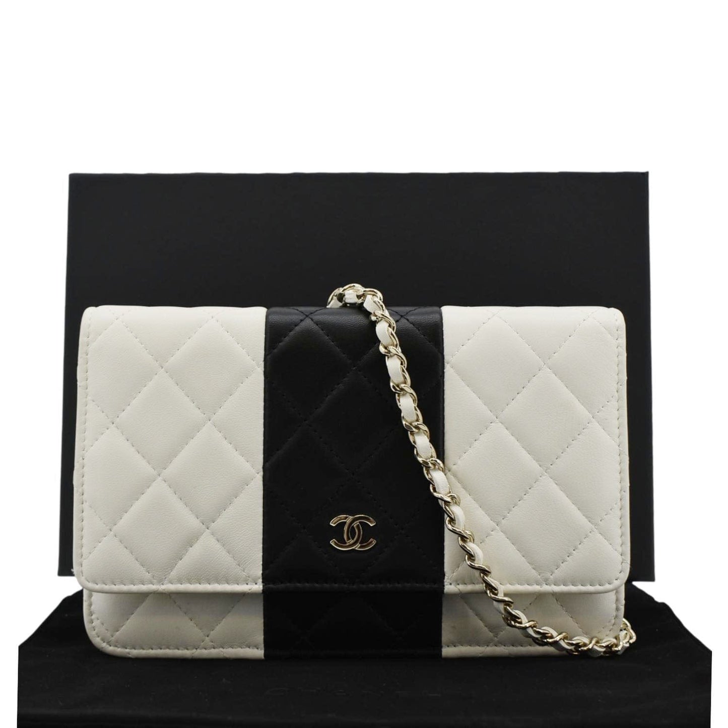 Chanel WOC Quilted Leather Black White Travel Bag