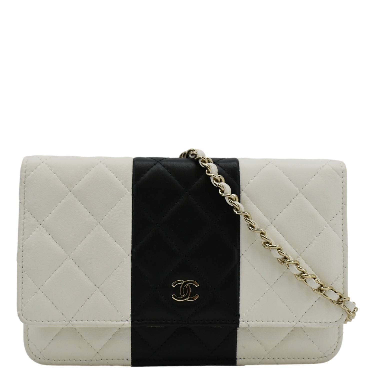 Chanel WOC Quilted Leather Black White Travel Bag