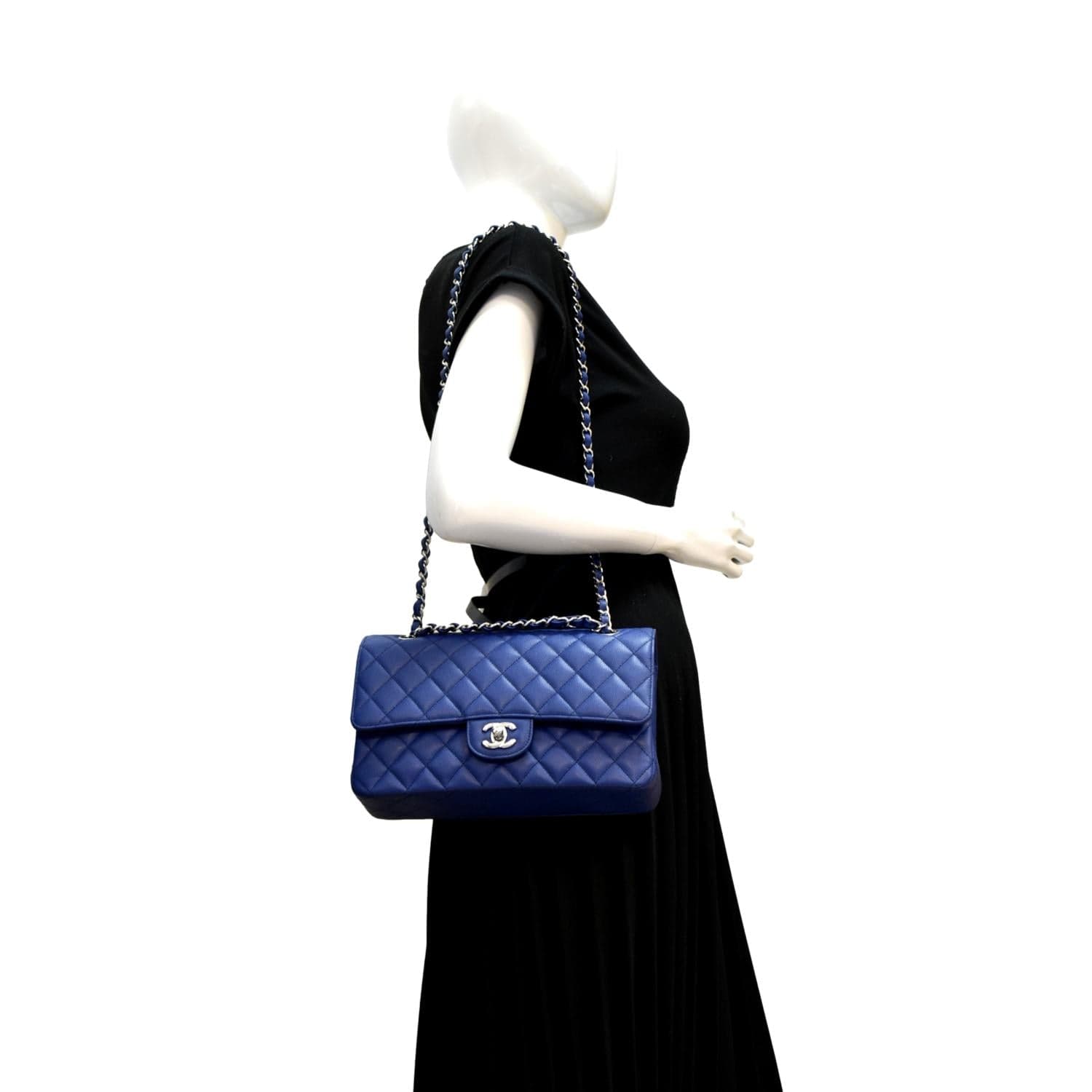 Chanel Classic Flap Quilted Caviar Leather Blue Travel Bag