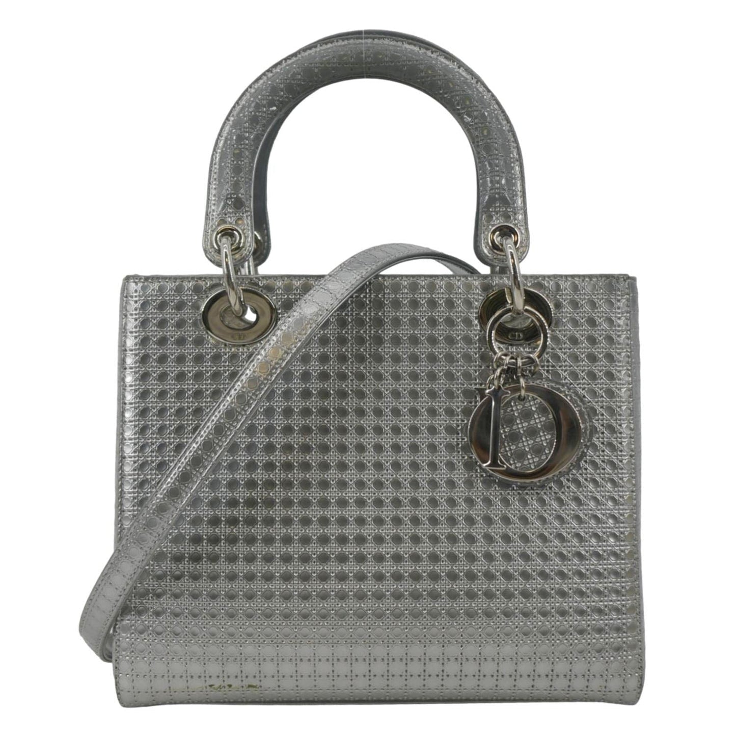 Dior Lady Cannage Shoulder Bag Metallic Leather Micro