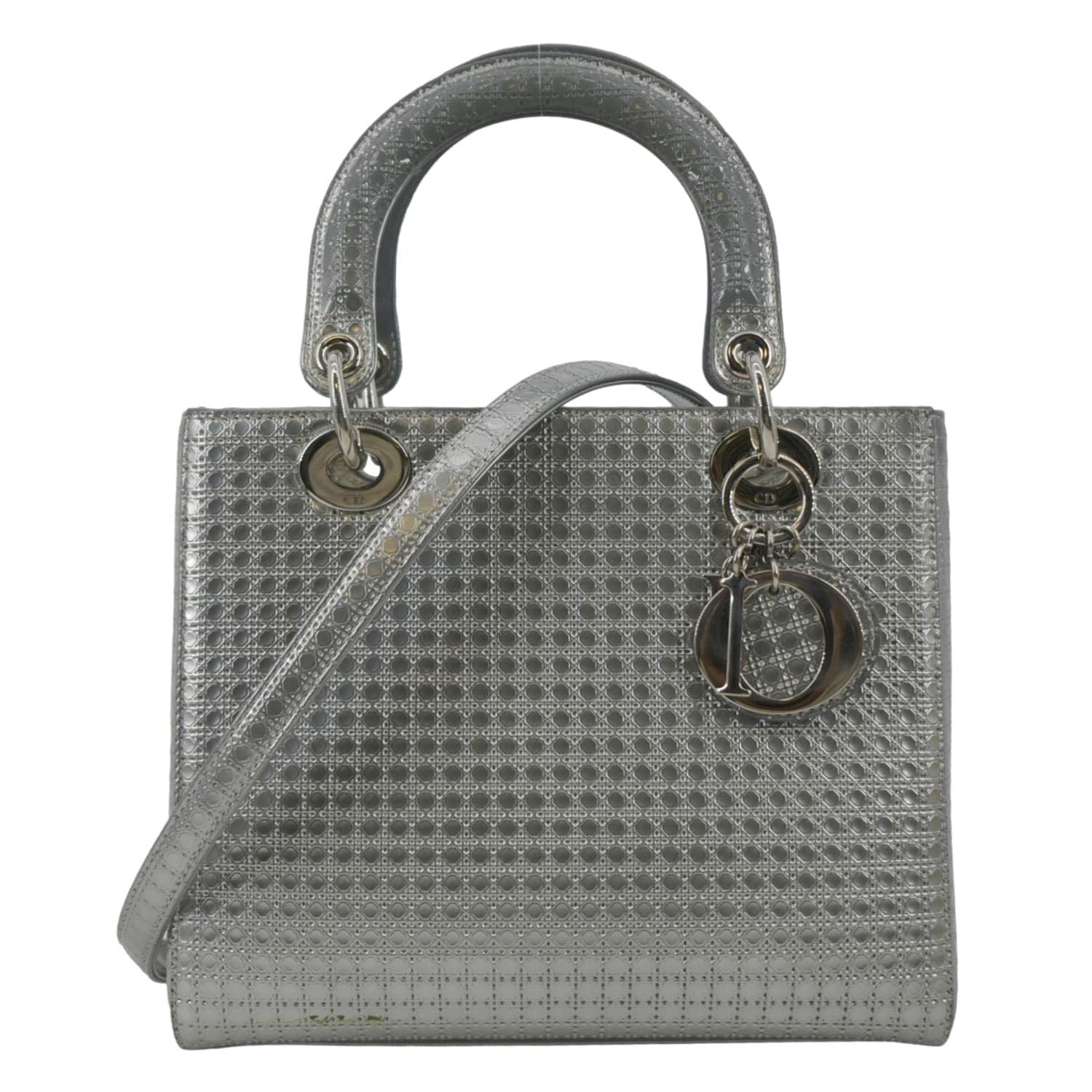 Dior Lady Cannage Shoulder Bag Metallic Leather Micro