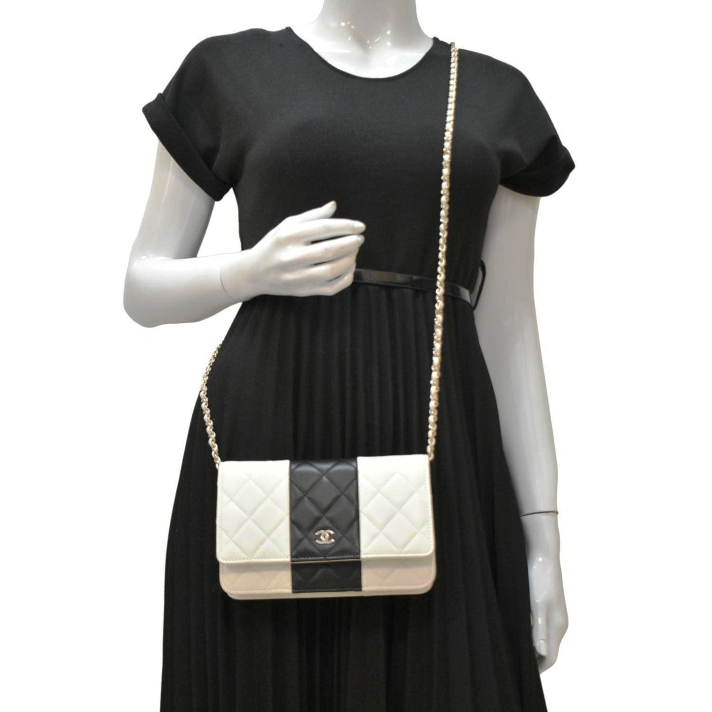 Chanel WOC Quilted Leather Black White Travel Bag