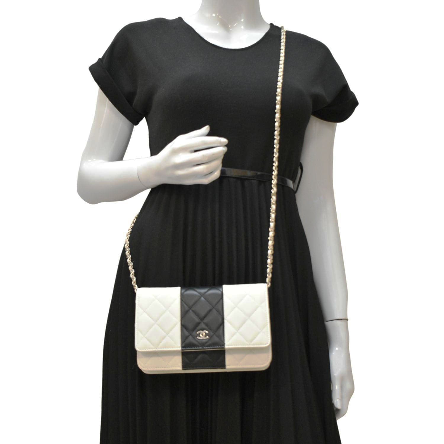 Chanel WOC Quilted Leather Black White Travel Bag