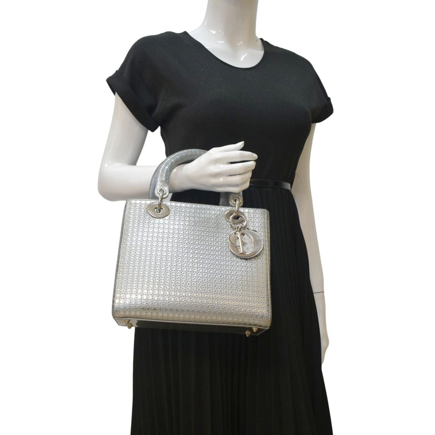 Dior Lady Cannage Shoulder Bag Metallic Leather Micro