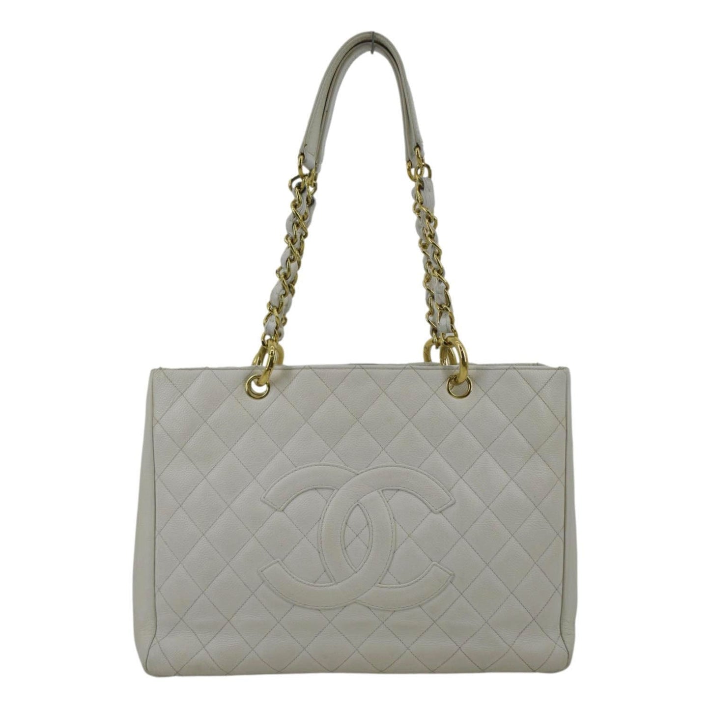 Chanel Grand Shopping Caviar Leather White Travel Bag Tote 4