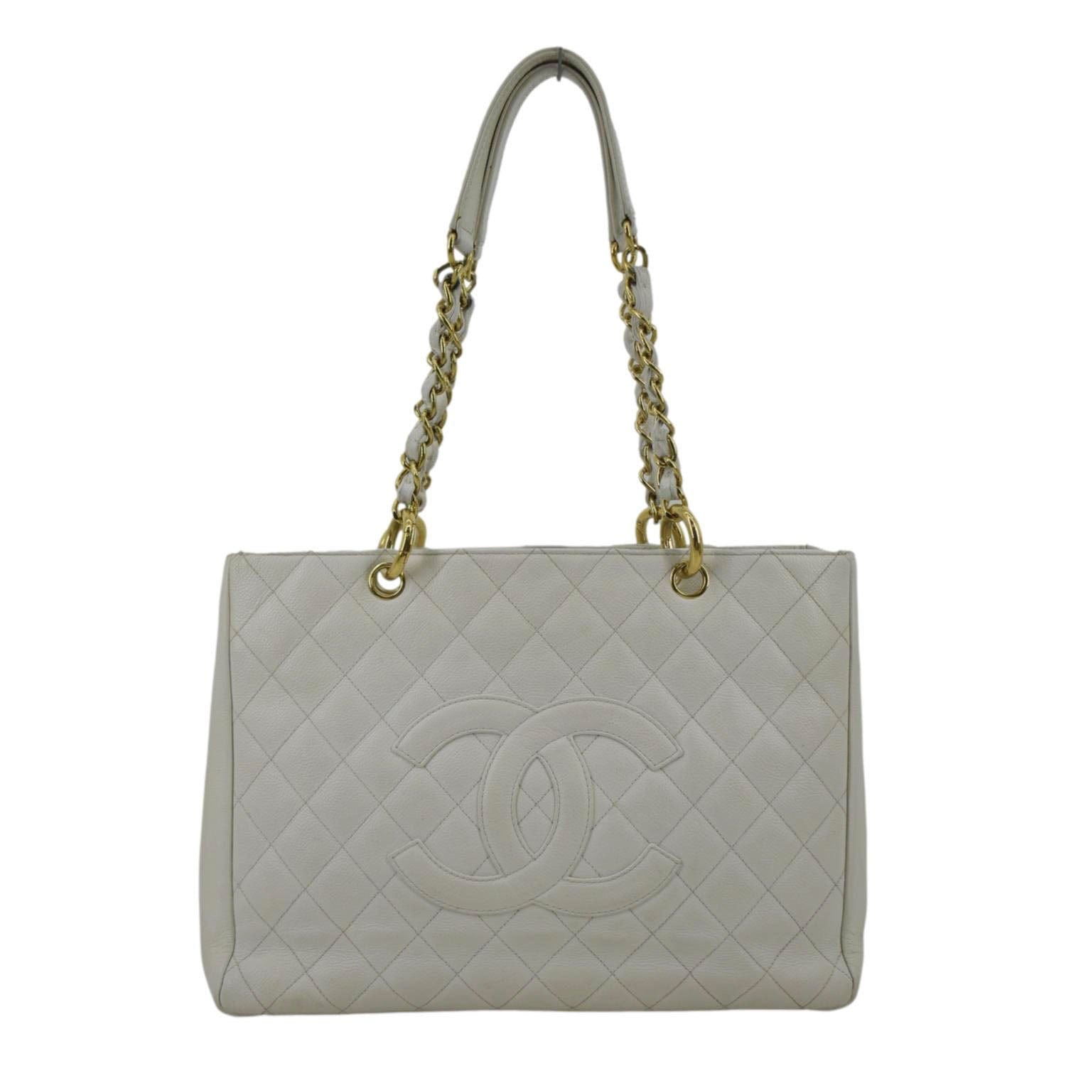 Chanel Grand Shopping Caviar Leather White Travel Bag Tote 4