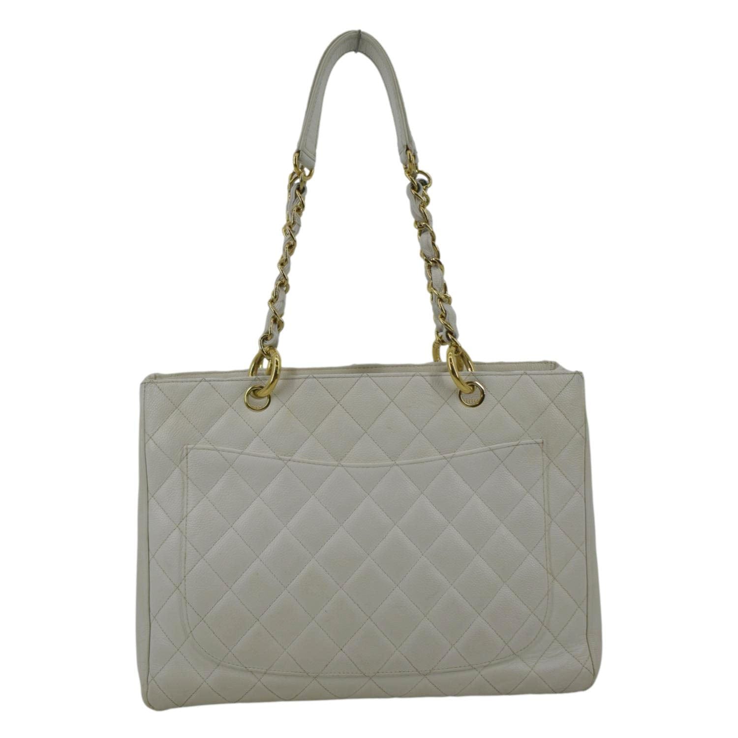 Chanel Grand Shopping Caviar Leather White Travel Bag Tote 4