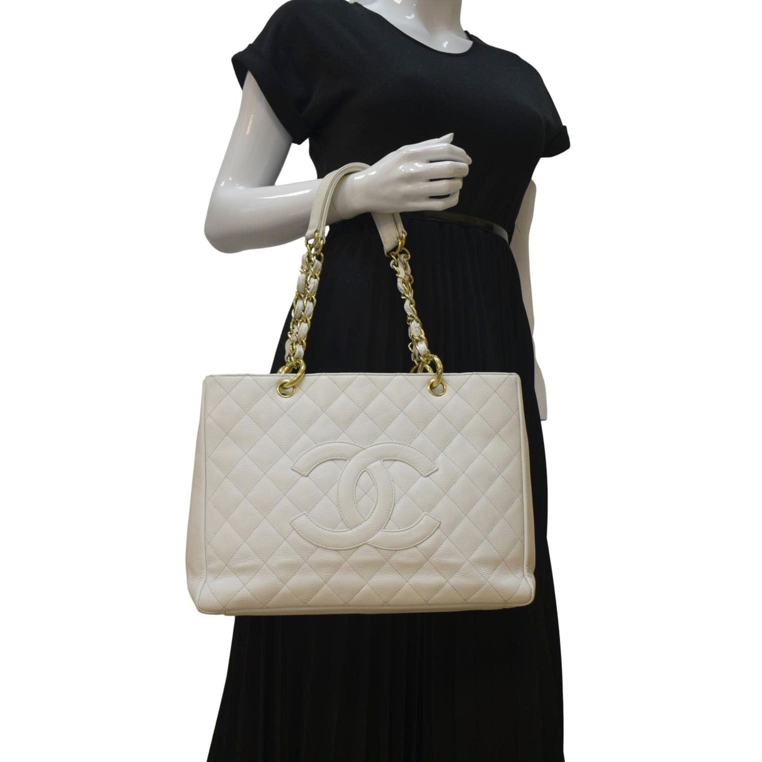 Chanel Grand Shopping Caviar Leather White Travel Bag Tote 4