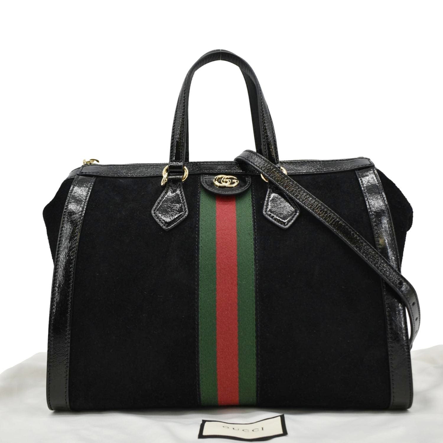Gucci Ophidia Web Tote Bag Suede Black