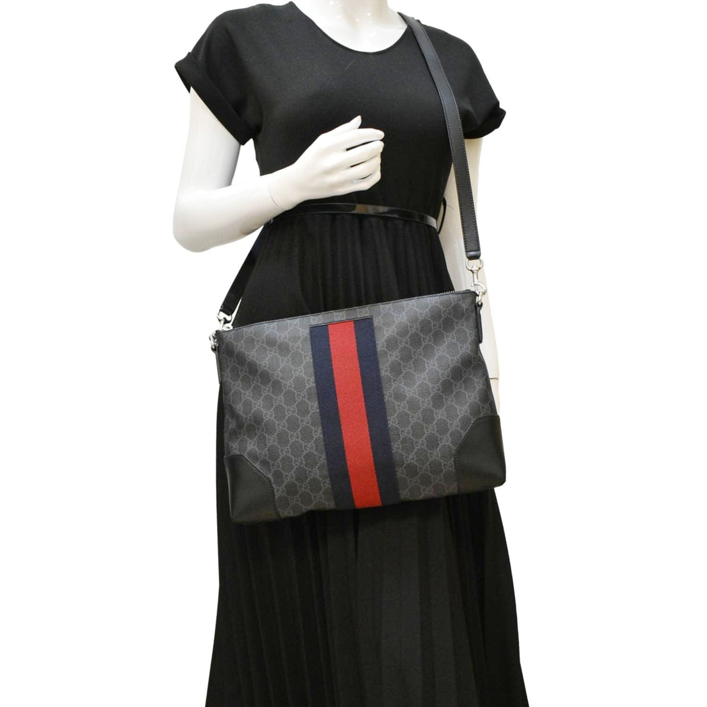 Gucci East West Supreme Web Messenger Bag Black Crossbody Bag