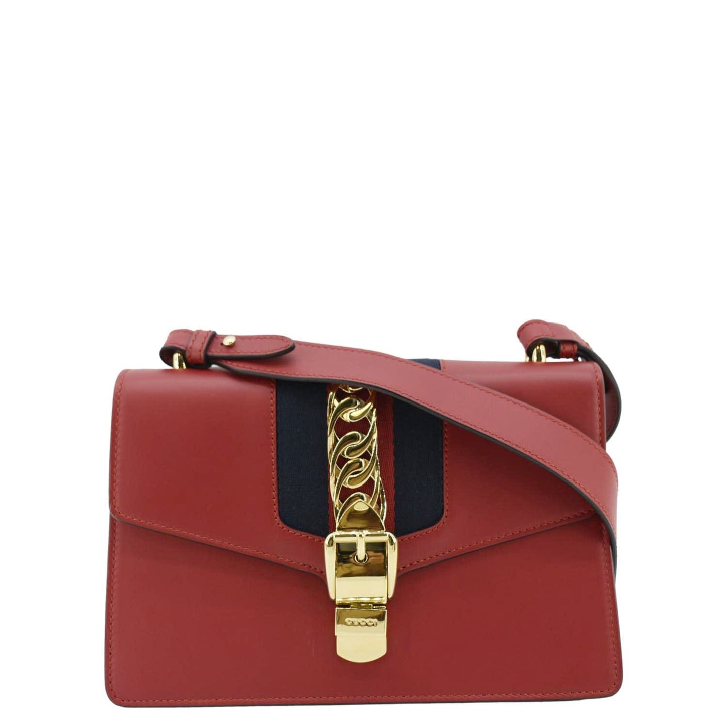 Gucci Sylvie Web Shoulder Bag Leather Red