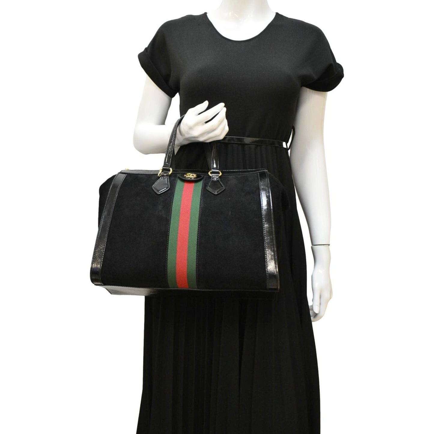 Gucci Ophidia Web Tote Bag Suede Black