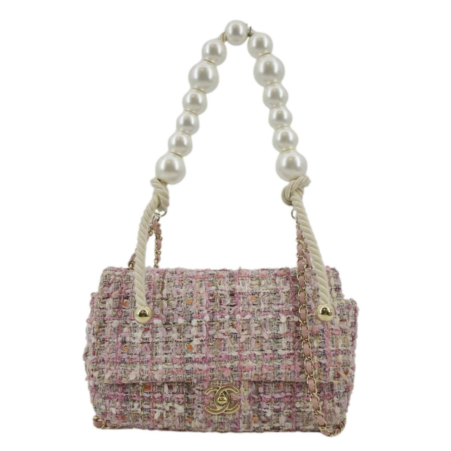 Chanel Pearl Quilted Top Handle Leather Pink Multicolor Travel Bag