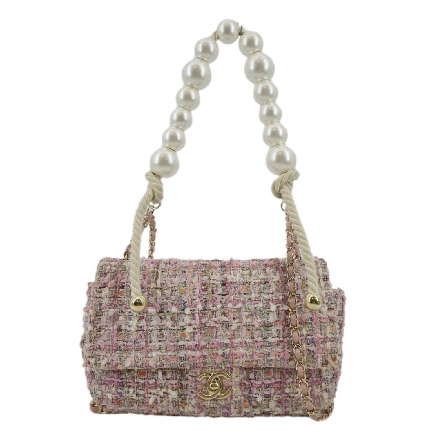 Chanel Pearl Quilted Top Handle Leather Pink Multicolor Travel Bag