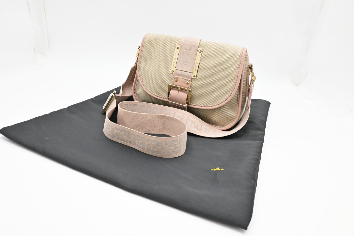 Fendi Crossbody In And Leather Canvas Beige Crossbody Bag