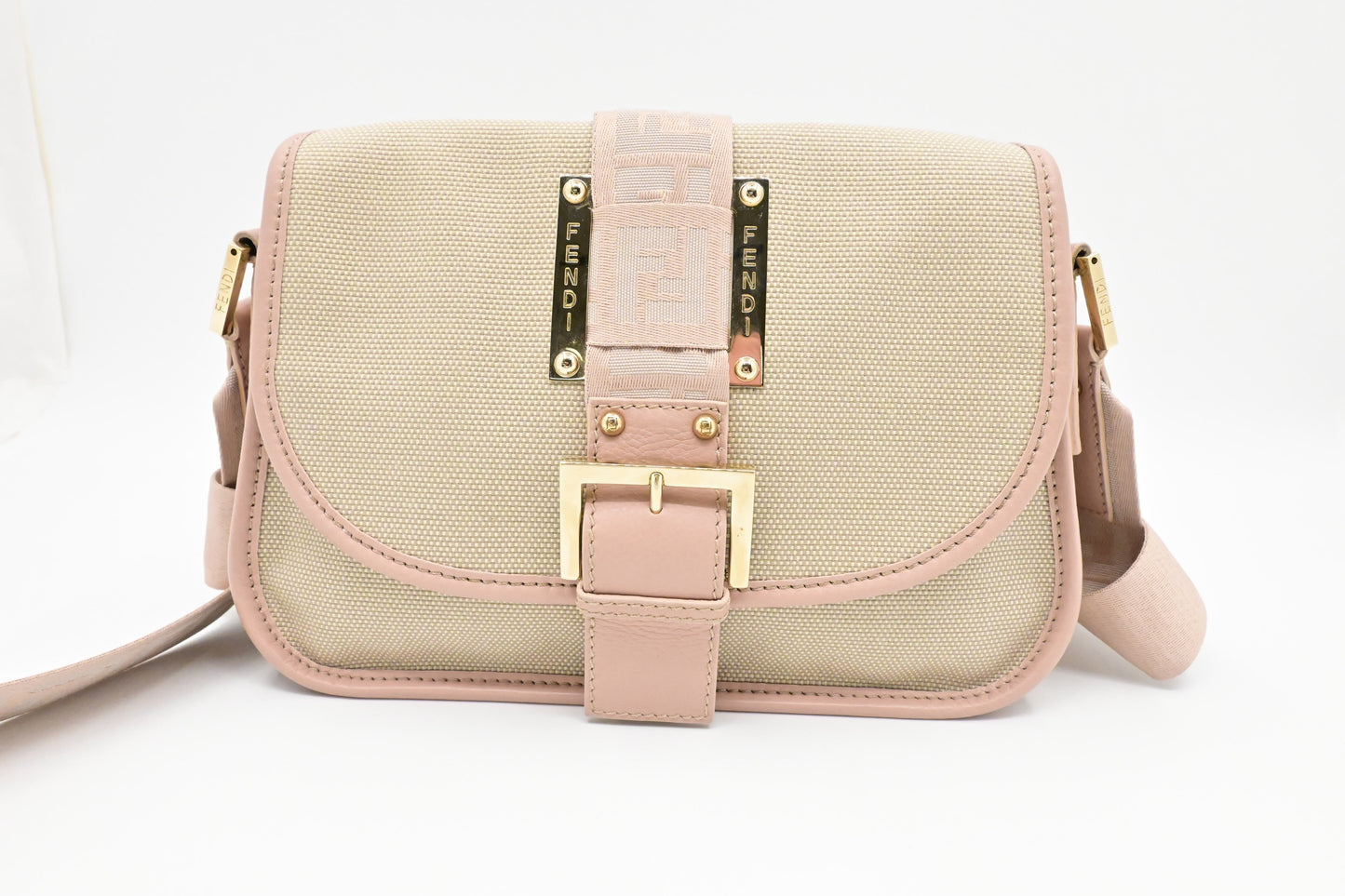 Fendi Crossbody In And Leather Canvas Beige Crossbody Bag