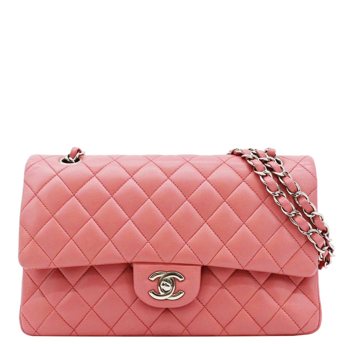 Chanel Classic Double Flap Quilted Salmon Leather Pink Travel Bag