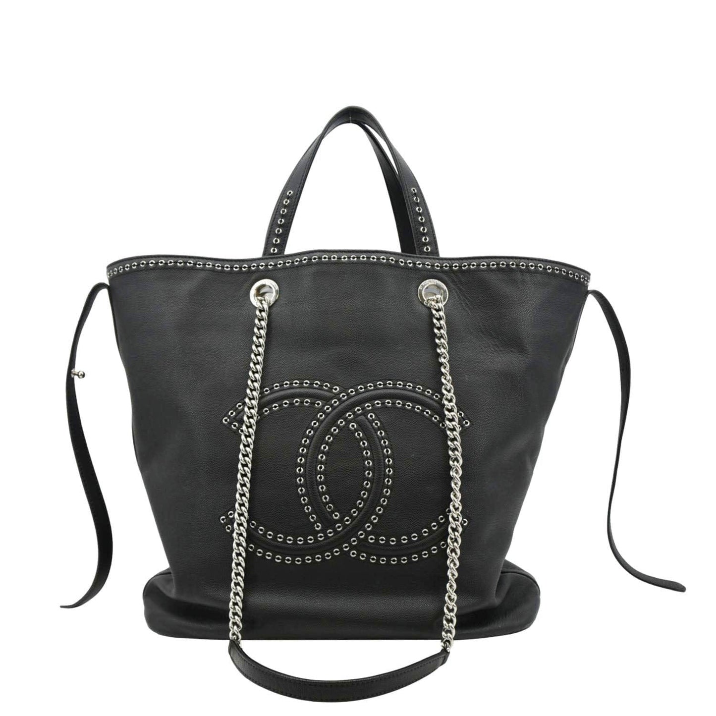 Chanel Coco Eyelets Shopping Leather Black Travel Bag