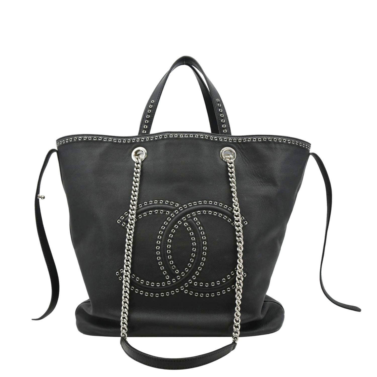 Chanel Coco Eyelets Shopping Leather Black Travel Bag