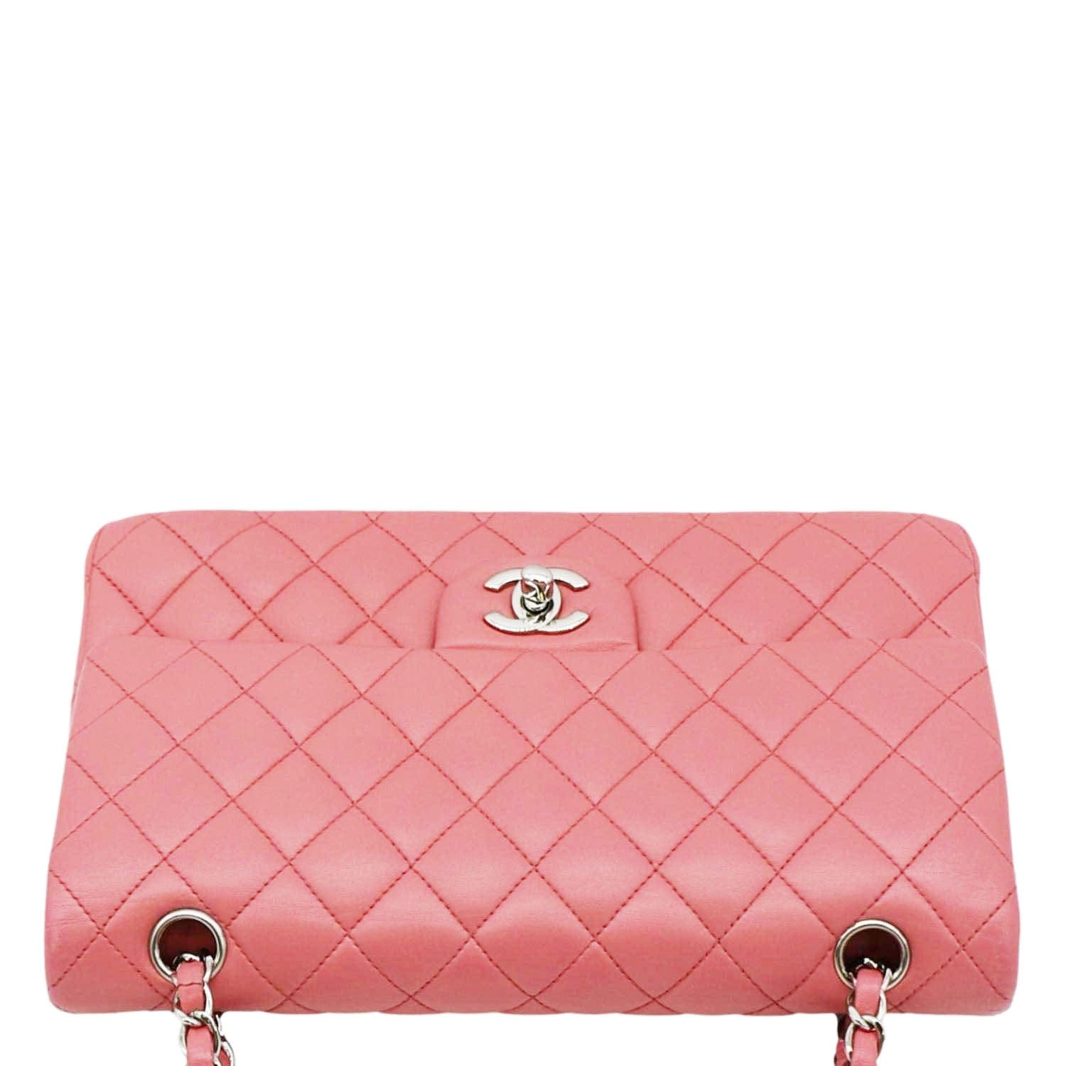 Chanel Classic Double Flap Quilted Salmon Leather Pink Travel Bag