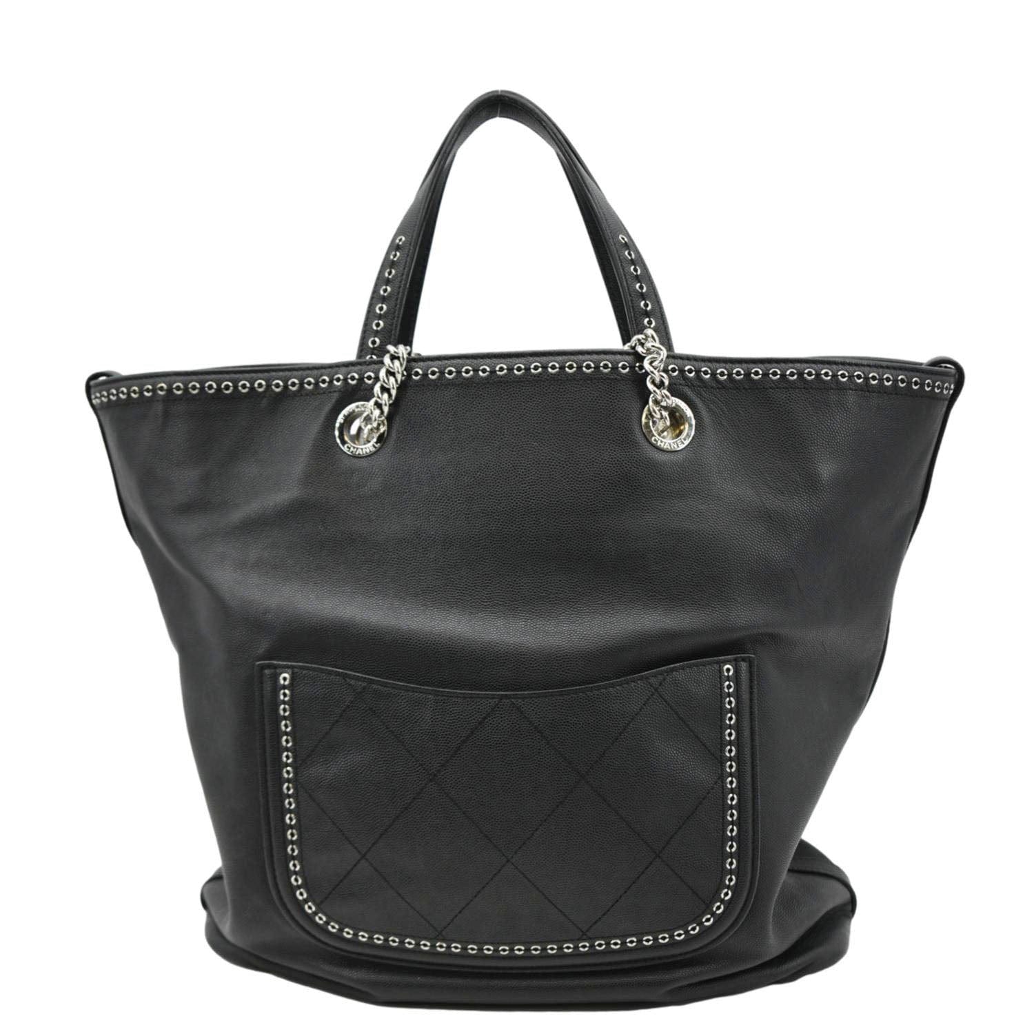 Chanel Coco Eyelets Shopping Leather Black Travel Bag