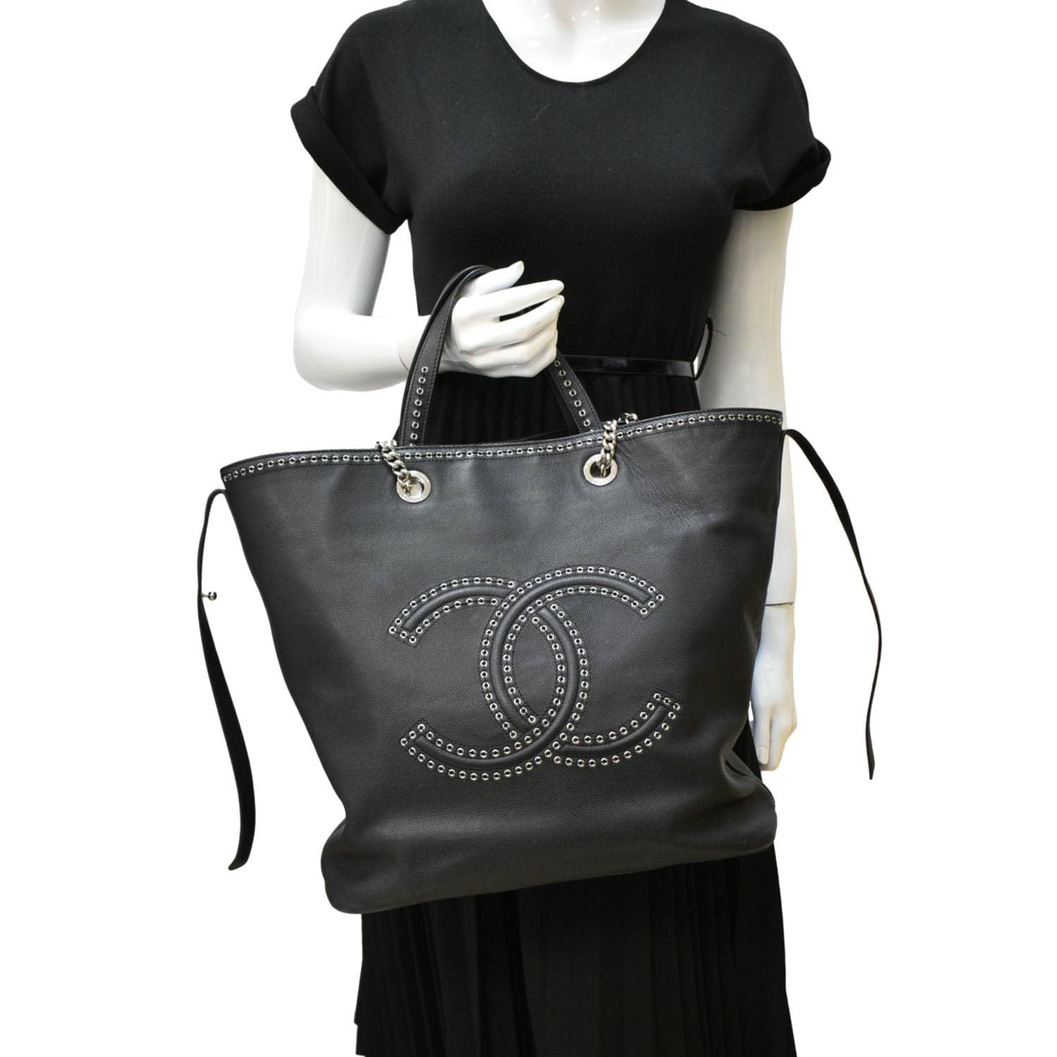 Chanel Coco Eyelets Shopping Leather Black Travel Bag