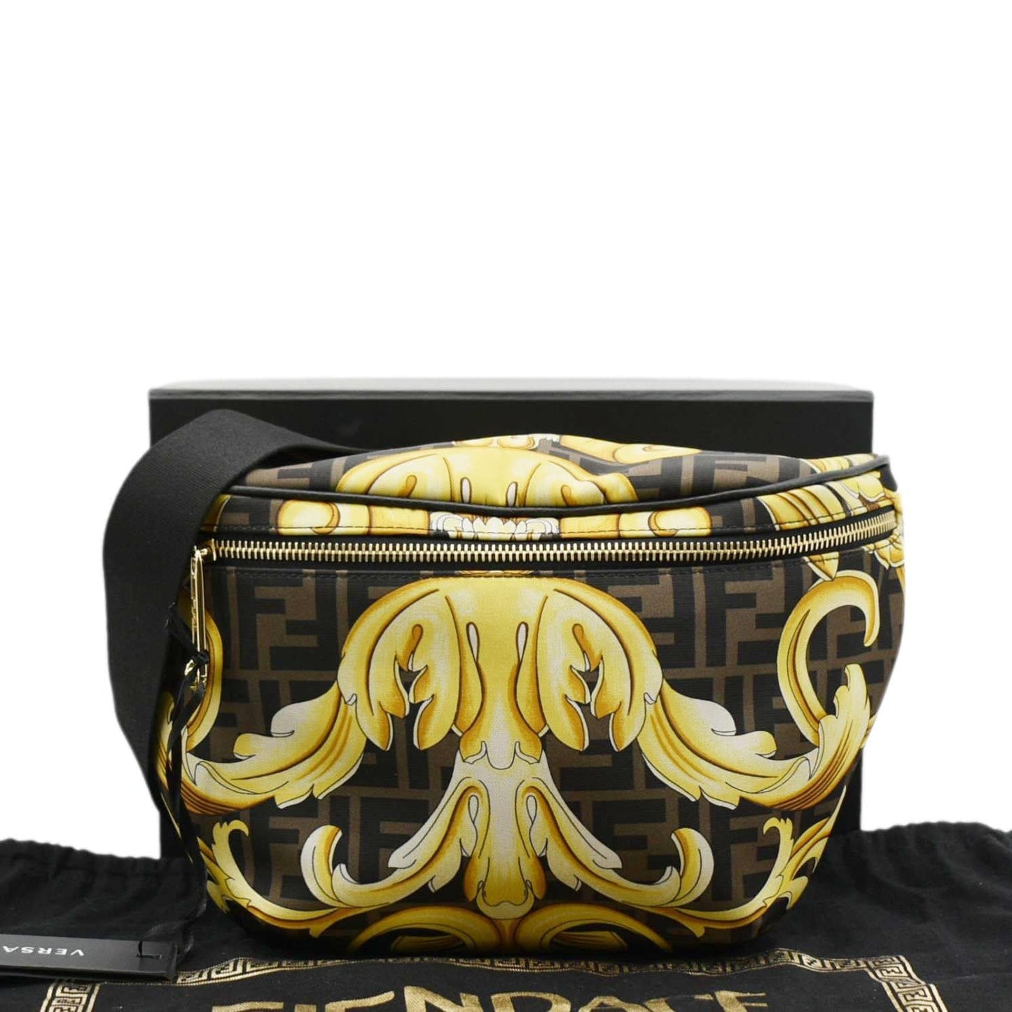 Fendi Versace Ff Baroque Belt Bag Nylon Gold