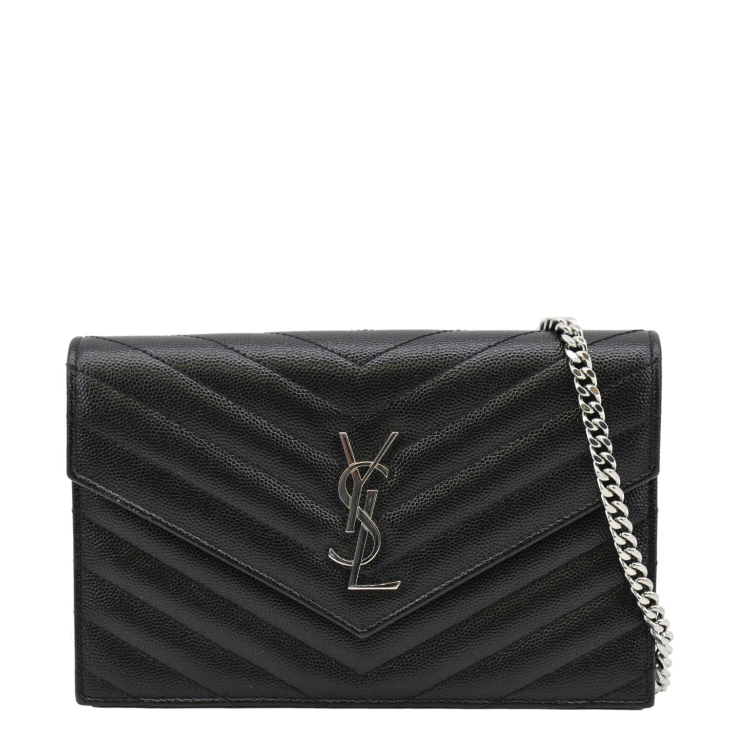 YSL Saint Laurent Yves Woc Cassandre Grain De Poudre Crossbody Bag Black Chain
