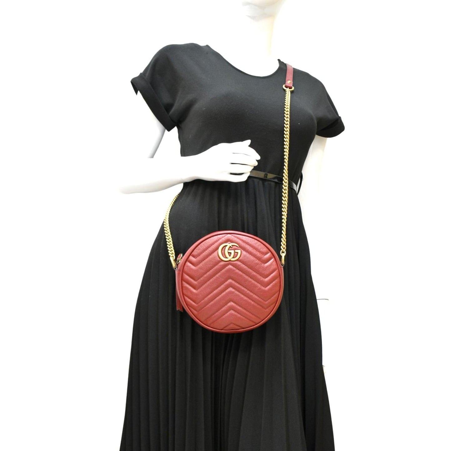 Gucci Marmont Round Crossbody Bag Leather Red