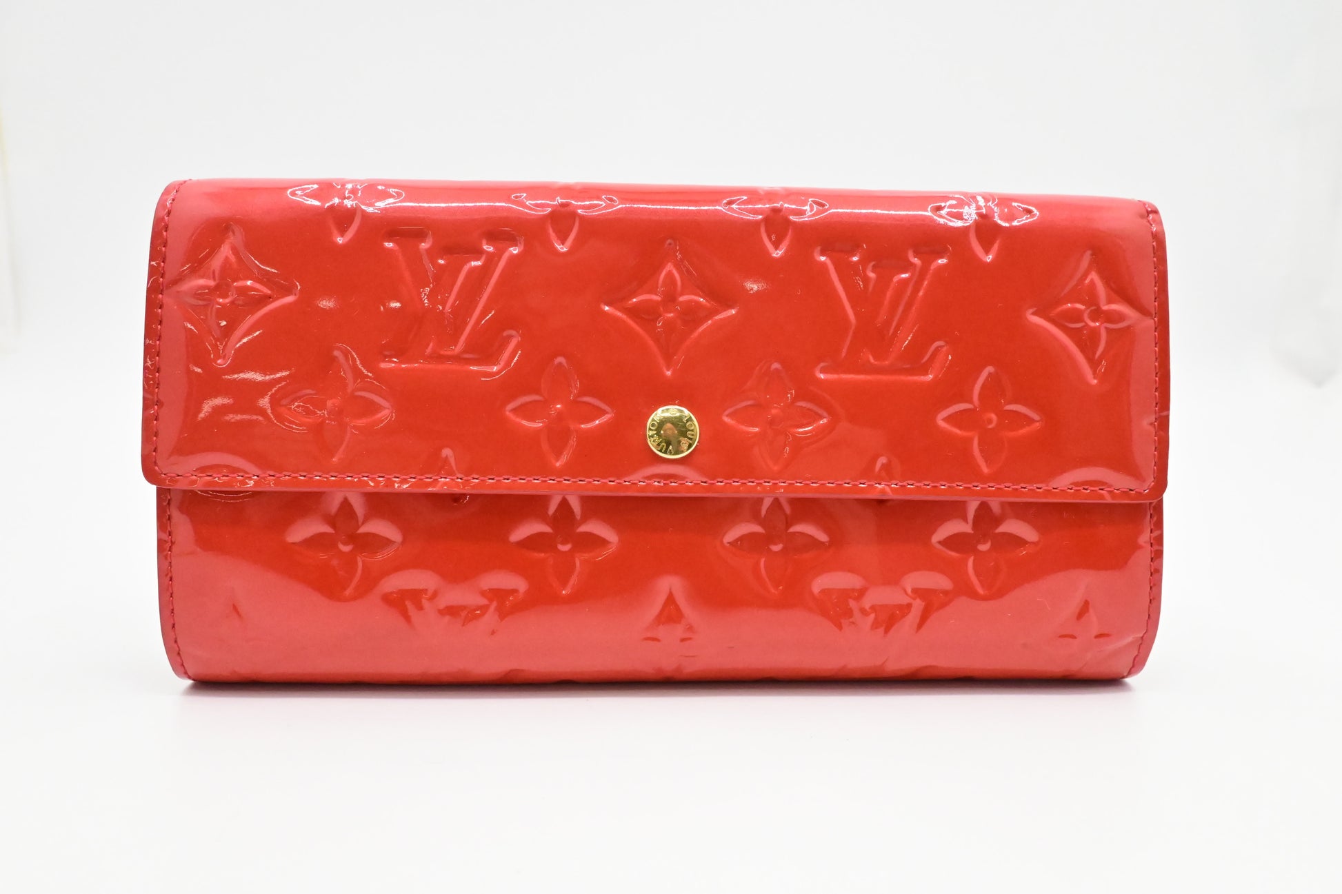 Louis Vuitton Sarah Grapefruit Leather Vernis Wallet Case