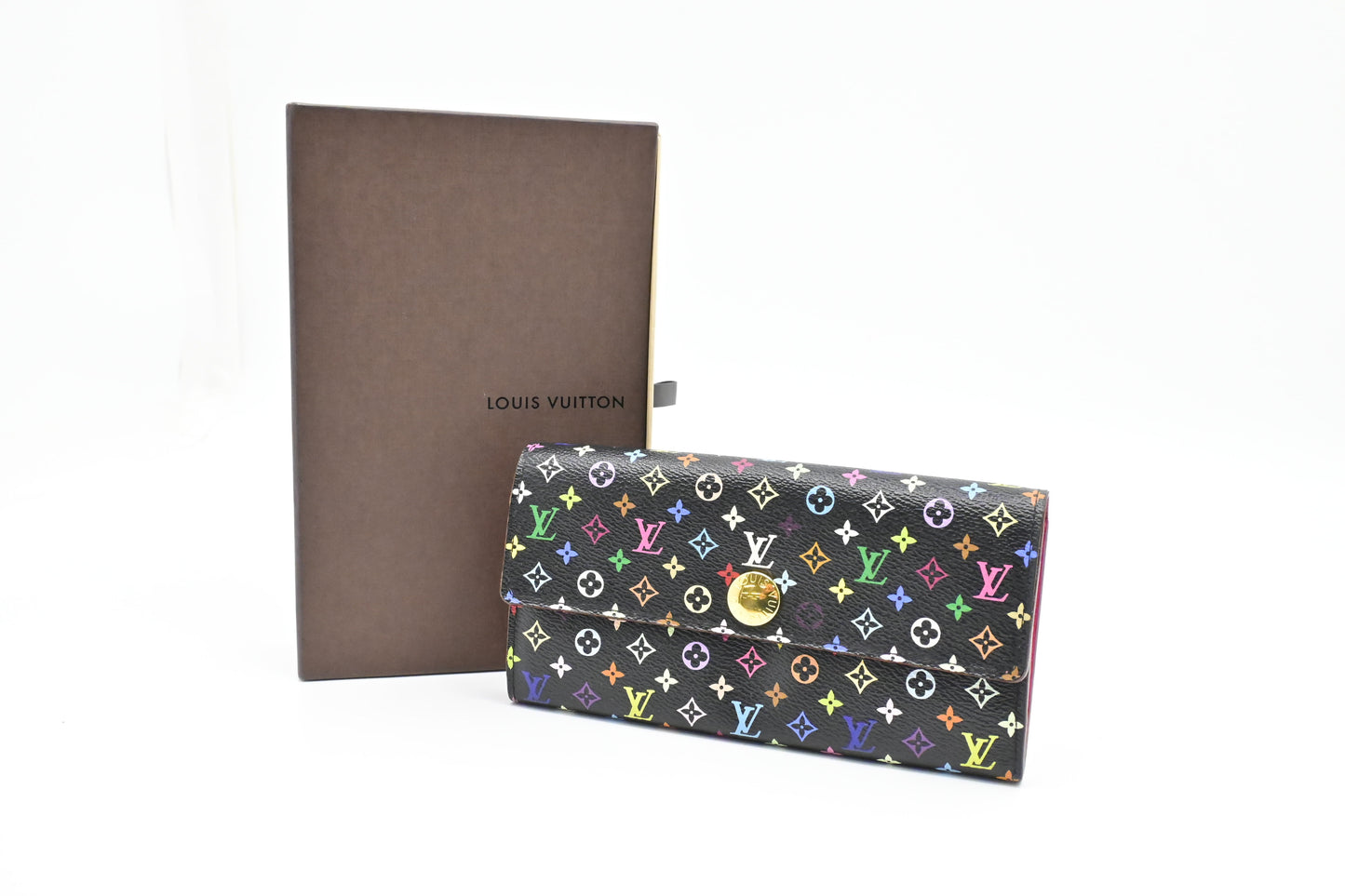 Louis Vuitton Sarah Monogram Multicolor Black Canvas Wallet Case