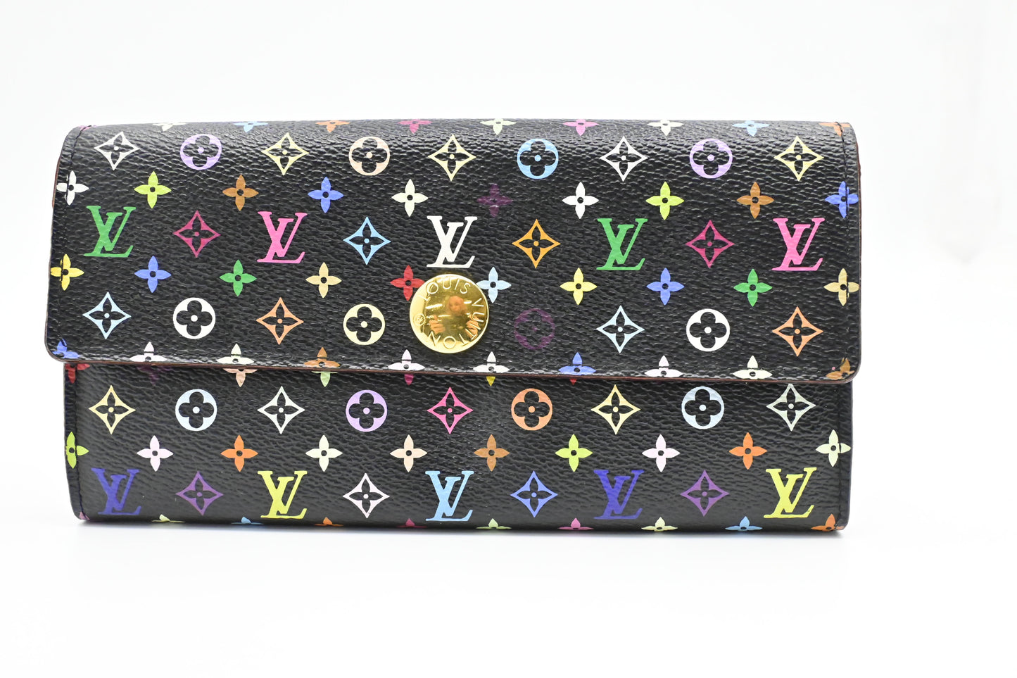 Louis Vuitton Sarah Monogram Multicolor Black Canvas Wallet Case