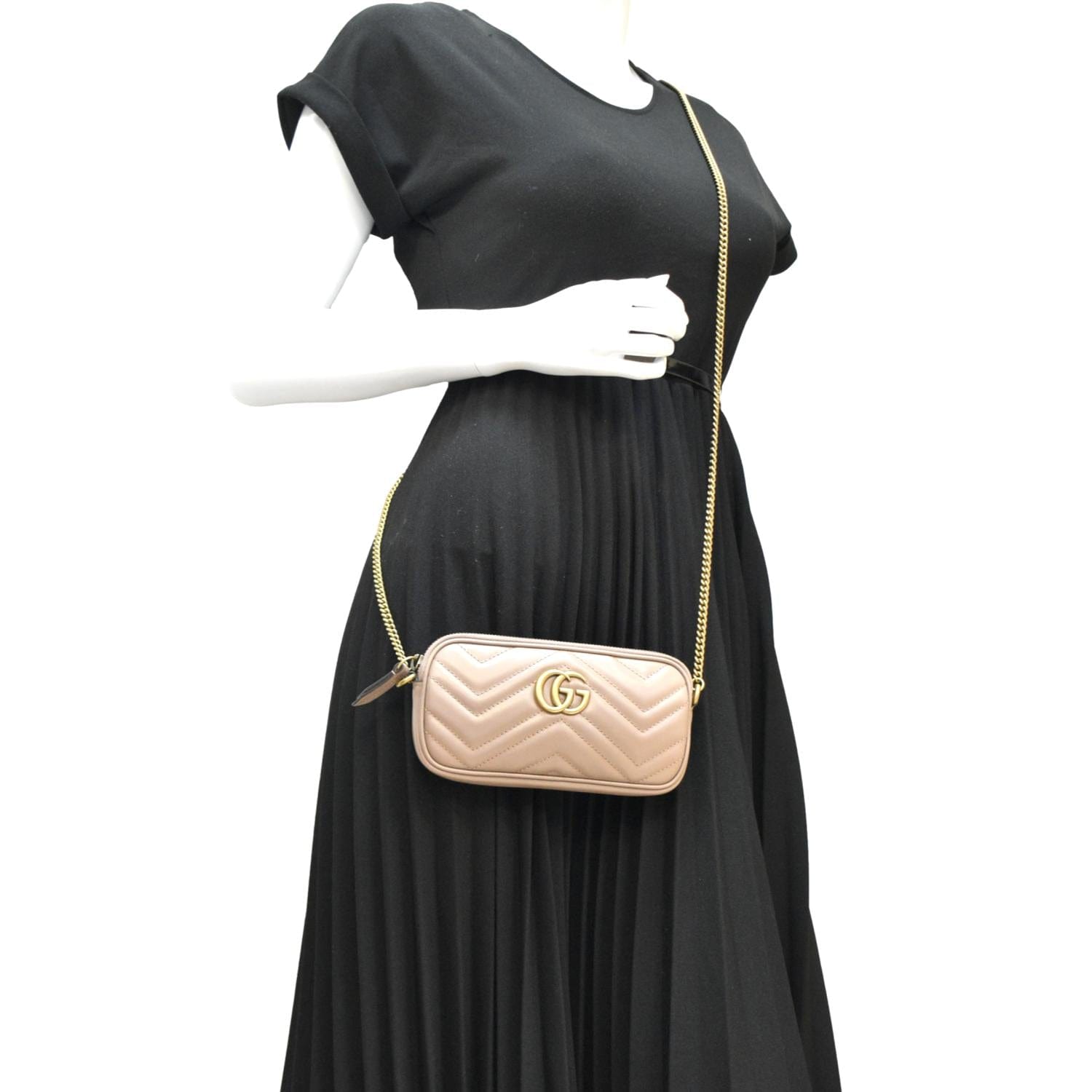 Gucci Marmont Chain Crossbody Bag Dusty Leather Pink
