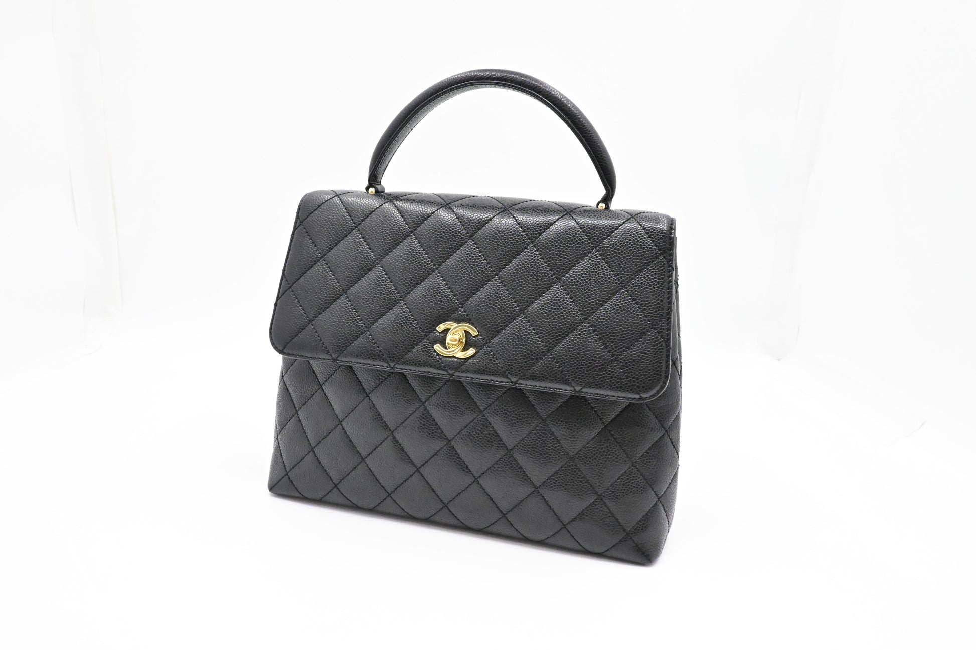 Chanel Kelly Caviar Black Leather Handbag Caviar Leather
