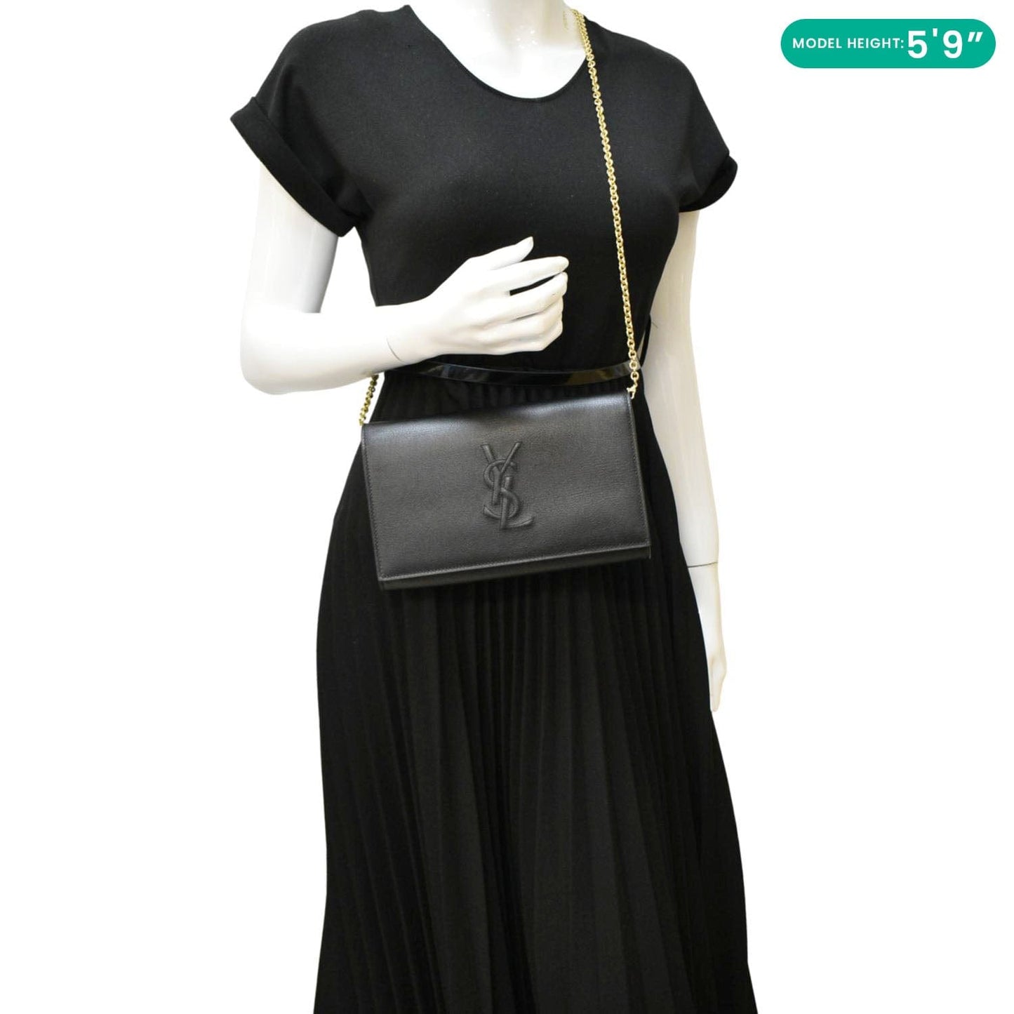 YSL Saint Laurent Yves Belle De Jour Crossbody Bag Leather Black Chain