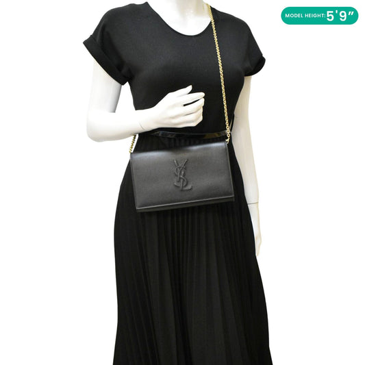 YSL Saint Laurent Yves Belle De Jour Crossbody Bag Leather Black Chain