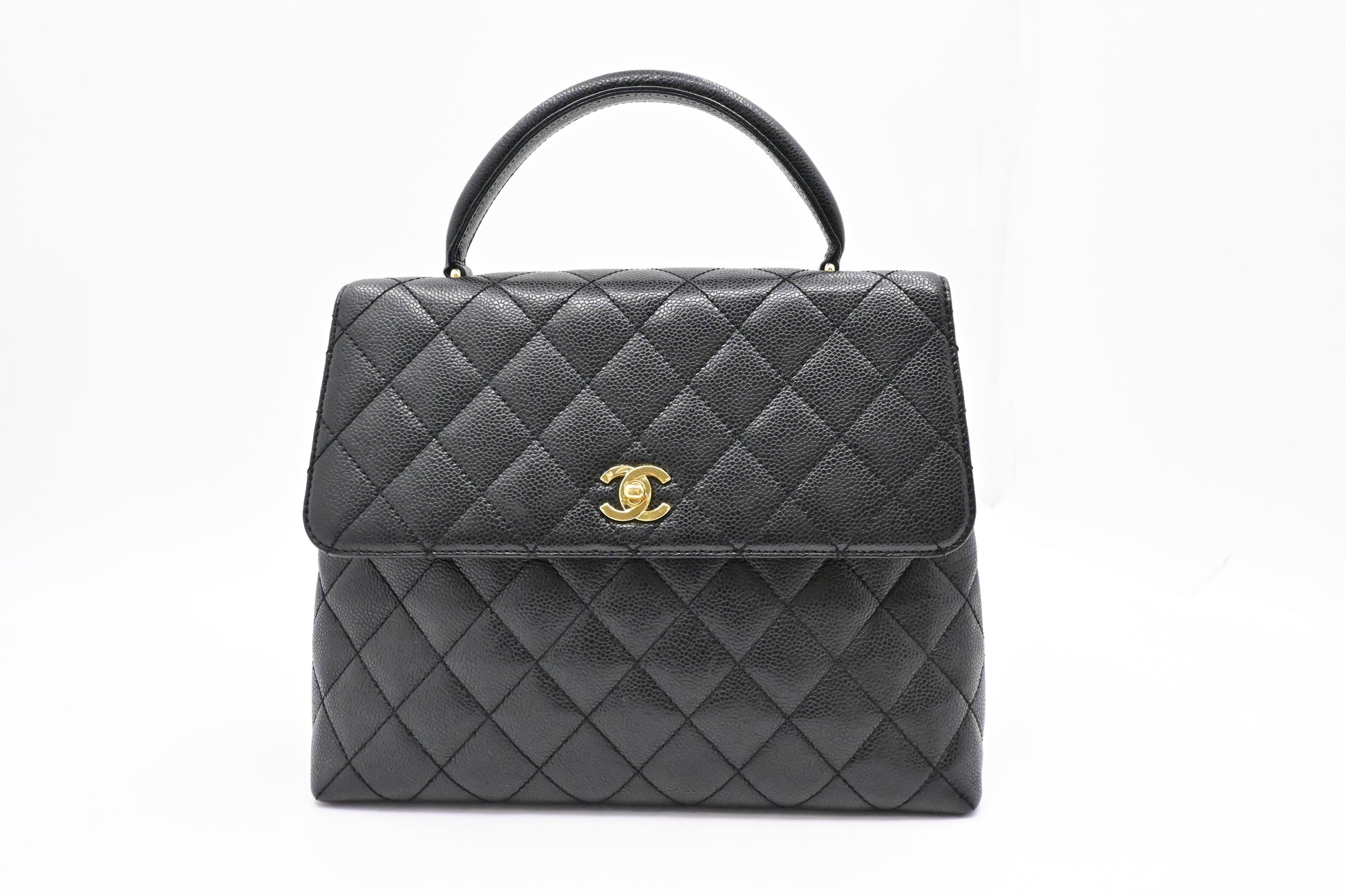 Chanel Kelly Caviar Black Leather Handbag Caviar Leather