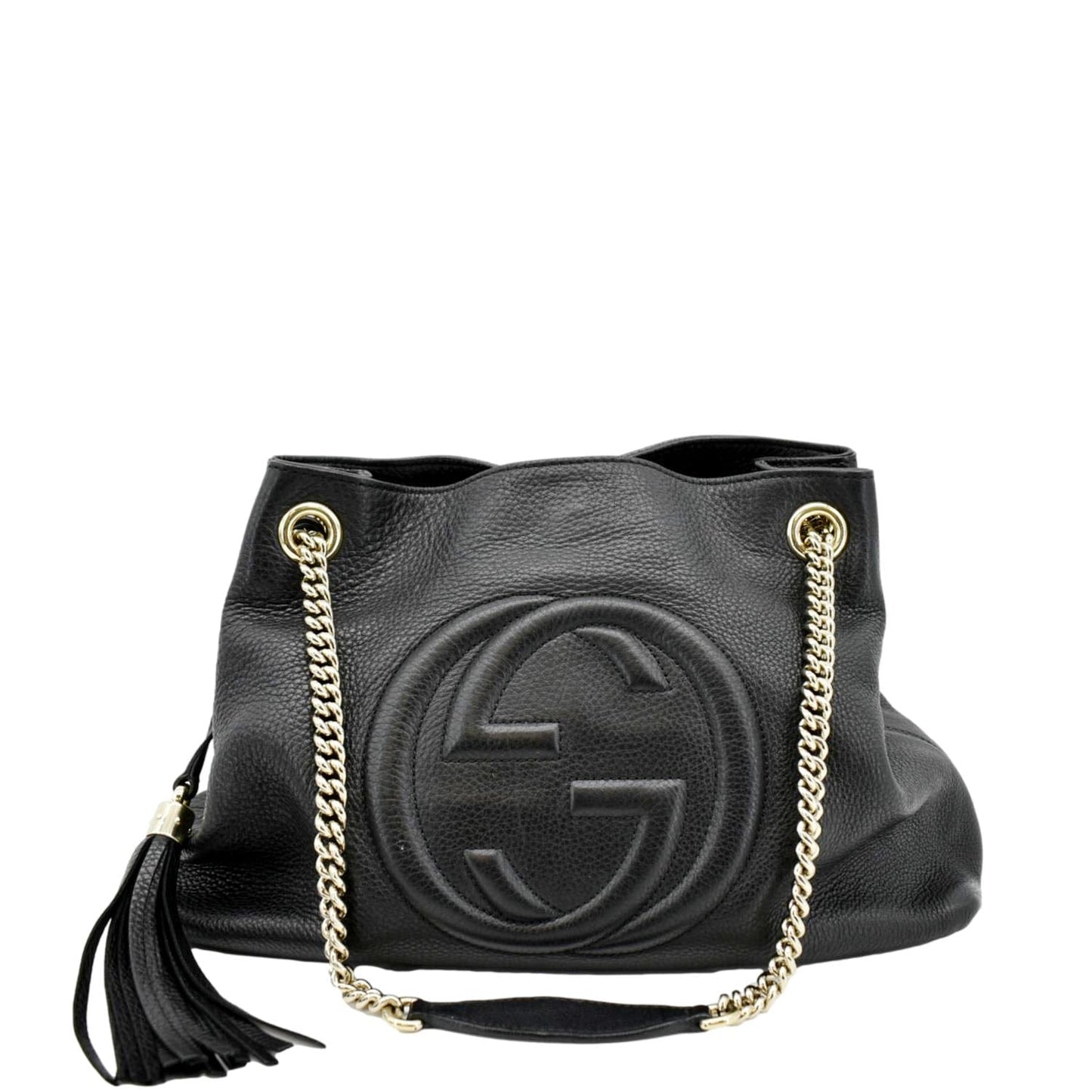 Gucci Soho Pebbled Shoulder Bag Leather Black Chain 308982