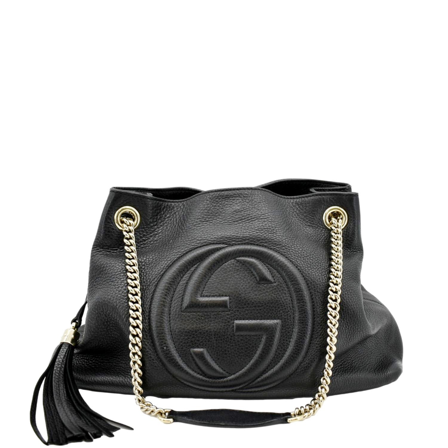 Gucci Soho Pebbled Shoulder Bag Leather Black Chain 308982