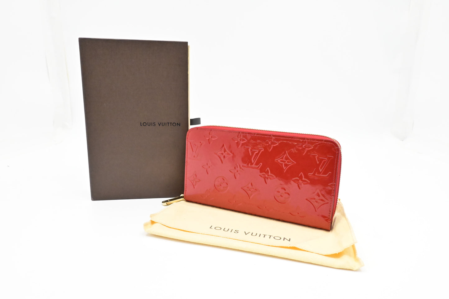 Louis Vuitton Long Zippy Vernis Leather Red Wallet Case