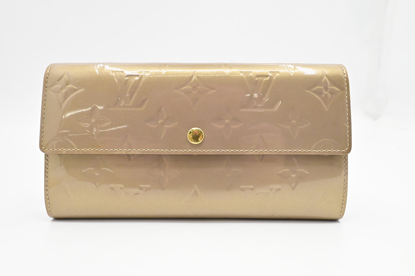 Louis Vuitton Sarah Poudre Beige Leather Vernis Wallet Case