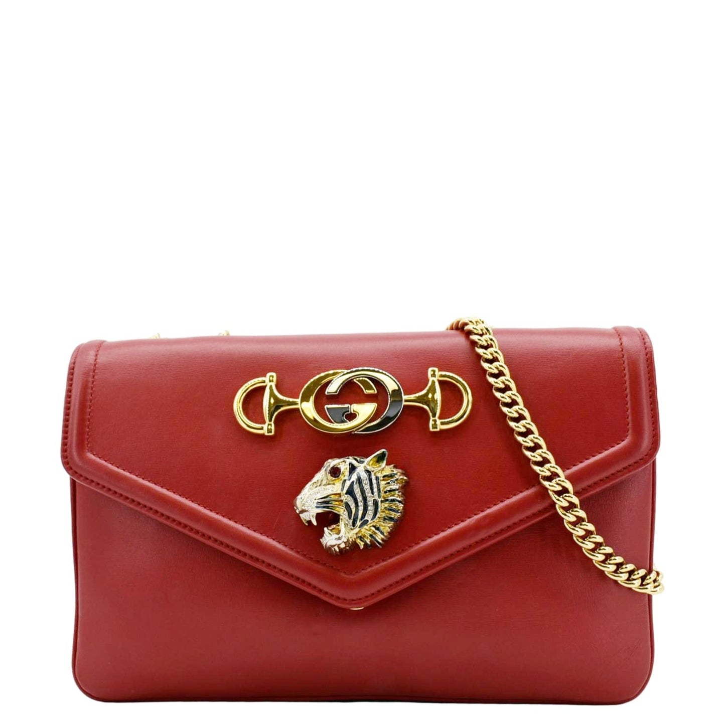 Gucci Rajah Tiger Head Shoulder Bag Leather Red